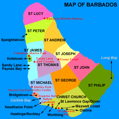 Map: Barbados parishes.