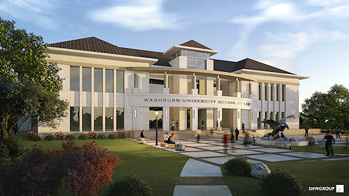 Architectural Rendering: North entrance of proposed new Washburn Law building.