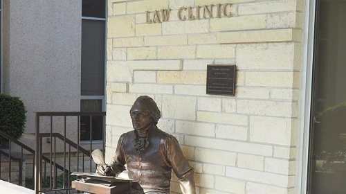 Photograph: Thomas Jefferson statue outside Washburn Law Clinic.