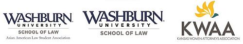 Logos: Washburn Law Asian American Law Student Association, Washburn University School of Law, Kansas Women Attorneys Association.