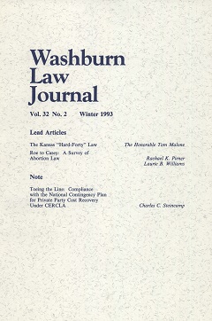 Graphic: Cover of volume 32, number 2 of Washburn Law Journal.