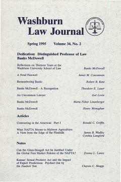 Graphic: Cover of volume 34, number 2 of Washburn Law Journal.