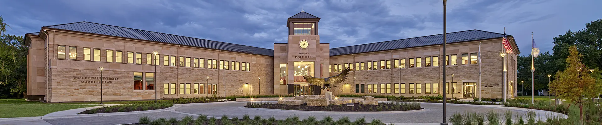 law school north exterior at dusk
