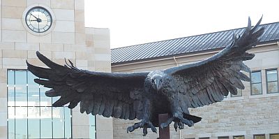 Photograph: Wings of Freedom eagle statue in front of new Washburn Law building.