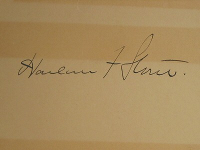 Autograph of Chief Justice Harlan Stone