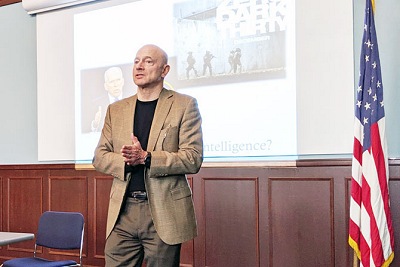 Photograph: Craig Martin speaking at Westminster College. Photo courtesy Helen Wilbers / Fulton Sun.