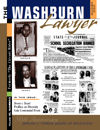 Graphic: Washburn Lawyer cover showing panel of Brown v. Board traveling exhibit.