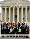 Graphic: Washburn Lawyer cover showing Washburn Law alums in front of U.S. Supreme Court following swearing-in ceremony.