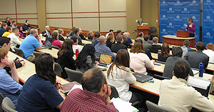 Photograph: Audience listening to Susan Bandes' Foulston Siefkin lecture.