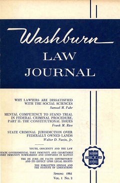 Graphic: Cover of volume 1, number 2 of Washburn Law Journal.