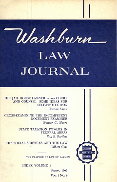 Graphic: Cover of volume 1, number 4 of Washburn Law Journal.