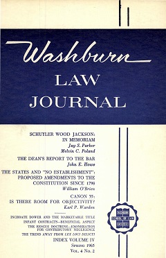 Graphic: Cover of volume 4, number 2 of Washburn Law Journal.