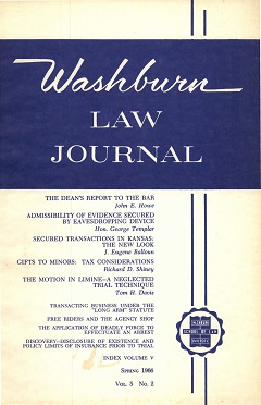 Graphic: Cover of volume 5, number 2 of Washburn Law Journal.
