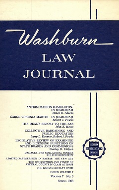 Graphic: Cover of volume 7, number 3 of Washburn Law Journal.