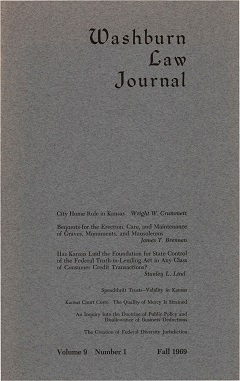 Graphic: Cover of volume 9, number 1 of Washburn Law Journal.