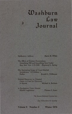 Graphic: Cover of volume 9, number 2 of Washburn Law Journal.