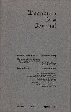 Graphic: Cover of volume 12, number 3 of Washburn Law Journal.