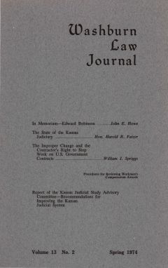 Graphic: Cover of volume 13, number 2 of Washburn Law Journal.
