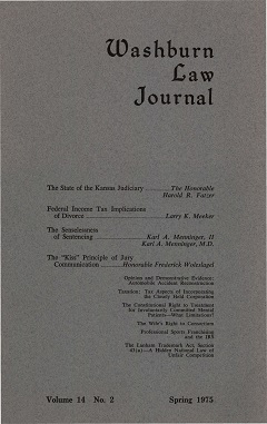 Graphic: Cover of volume 14, number 2 of Washburn Law Journal.