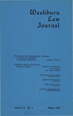 Graphic: Cover of volume 15, number 1 of Washburn Law Journal.
