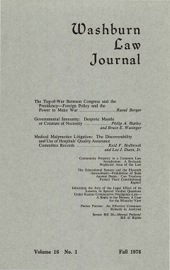 Graphic: Cover of volume 16, number 1 of Washburn Law Journal.