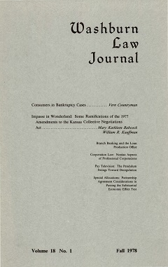 Graphic: Cover of volume 18, number 1 of Washburn Law Journal.