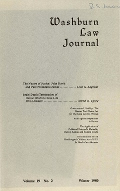 Graphic: Cover of volume 19, number 2 of Washburn Law Journal.