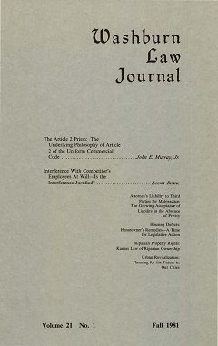 Graphic: Cover of volume 21, number 1 of Washburn Law Journal.