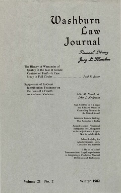 Graphic: Cover of volume 21, number 2 of Washburn Law Journal.
