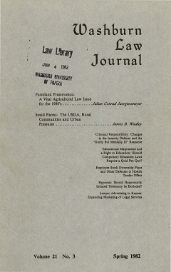 Graphic: Cover of volume 21, number 3 of Washburn Law Journal.