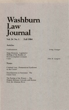 Graphic: Cover of volume 24, number 1 of Washburn Law Journal.