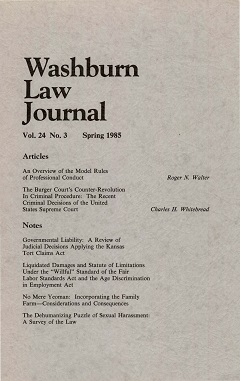 Graphic: Cover of volume 24, number 3 of Washburn Law Journal.