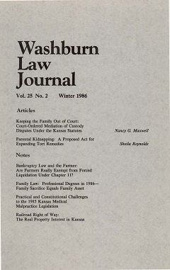 Graphic: Cover of volume 25, number 2 of Washburn Law Journal.