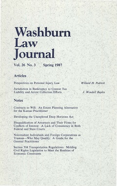 Graphic: Cover of volume 26, number 3 of Washburn Law Journal.