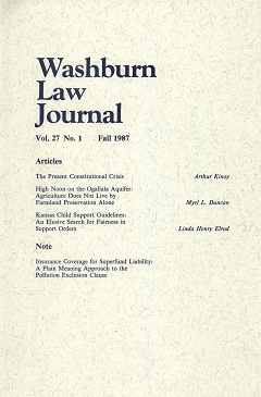 Graphic: Cover of volume 27, number 1 of Washburn Law Journal.