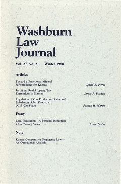 Graphic: Cover of volume 27, number 2 of Washburn Law Journal.