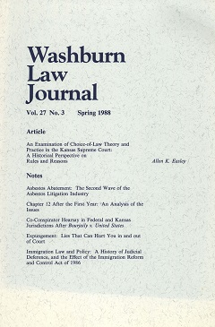 Graphic: Cover of volume 27, number 3 of Washburn Law Journal.