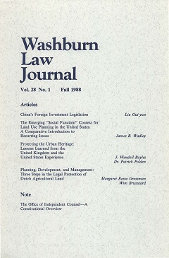 Graphic: Cover of volume 28, number 1 of Washburn Law Journal.