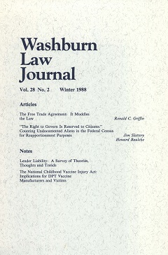 Graphic: Cover of volume 28, number 2 of Washburn Law Journal.