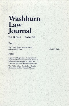 Graphic: Cover of volume 28, number 3 of Washburn Law Journal.