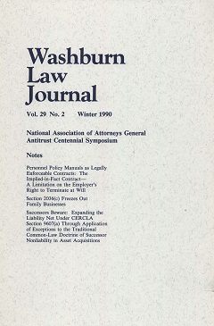 Graphic: Cover of volume 29, number 2 of Washburn Law Journal.