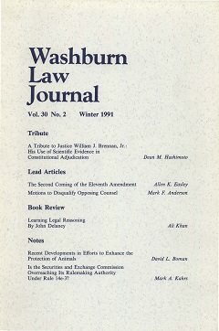 Graphic: Cover of volume 30, number 2 of Washburn Law Journal.