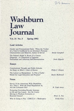 Graphic: Cover of volume 31, number 3 of Washburn Law Journal.
