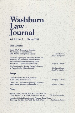 Graphic: Cover of volume 32, number 3 of Washburn Law Journal.