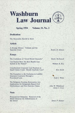 Graphic: Cover of volume 33, number 2 of Washburn Law Journal.