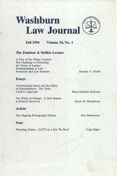 Graphic: Cover of volume 34, number 1 of Washburn Law Journal.