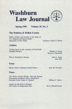 Graphic: Cover of volume 35, number 2 of Washburn Law Journal.