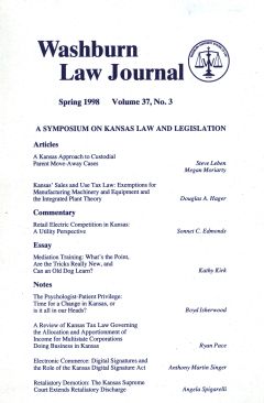 Graphic: Cover of volume 37, number 3 of Washburn Law Journal.
