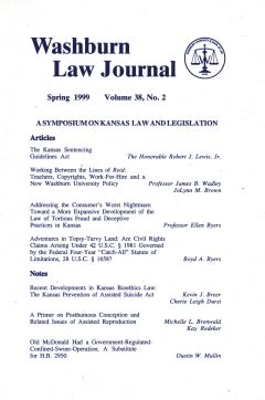 Graphic: Cover of volume 38, number 2 of Washburn Law Journal.