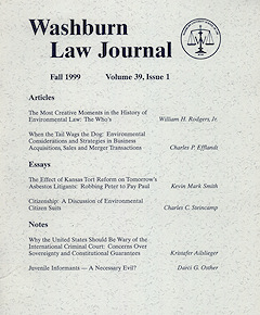 Graphic: Cover of volume 39, number 1 of Washburn Law Journal.